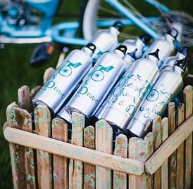 wedding favors, rustic wedding, barn, new england, maine, guests, gift bag, water bottle